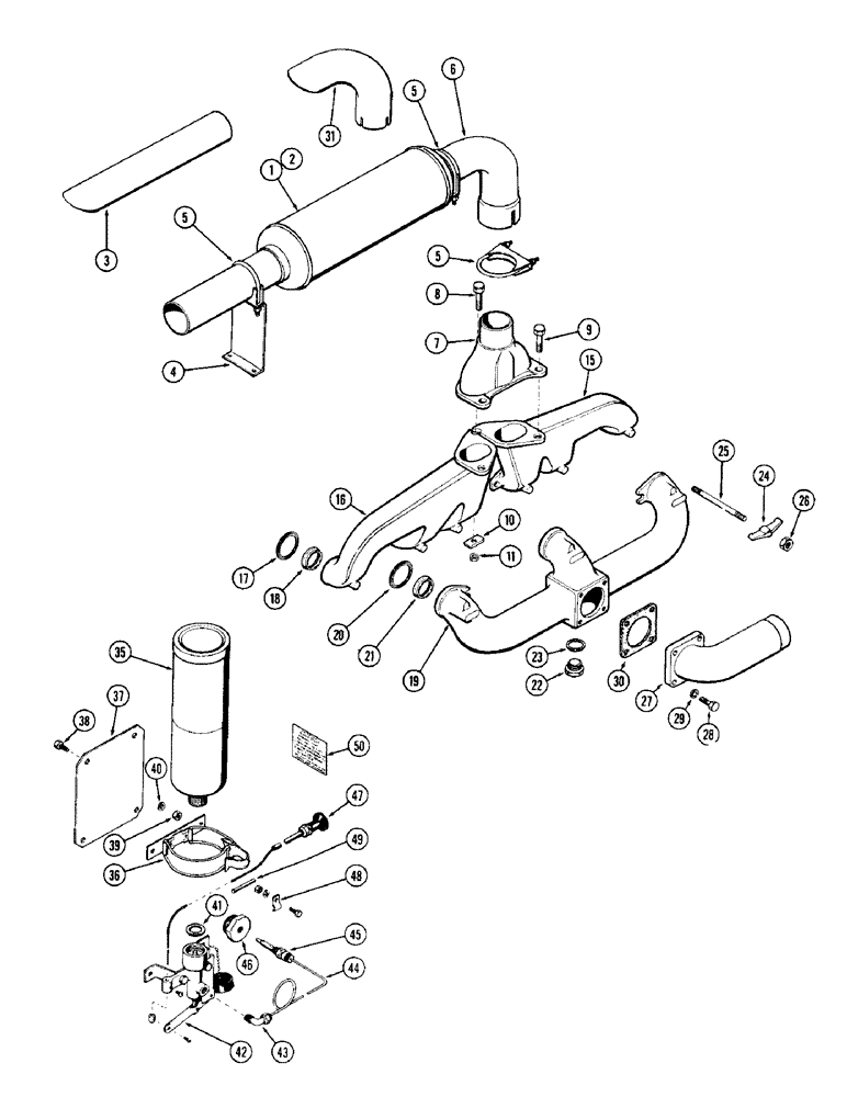 Схема запчастей Case W8C - (008) - MANIFOLD AND MUFFLER, (401) DIESEL ENGINE, STARTING AID KIT (02) - ENGINE