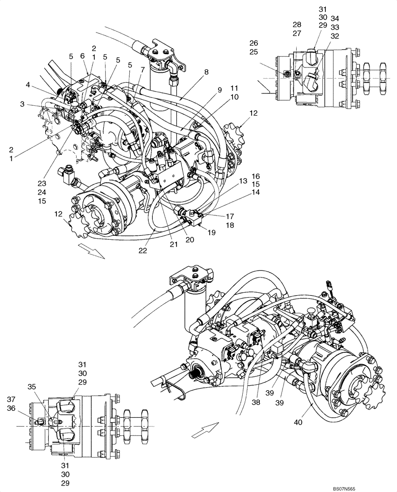 Схема запчастей Case 465 - (06-12) - HYDROSTATICS - PUMP TO DRIVE MOTORS (PILOT CONTROL) (06) - POWER TRAIN