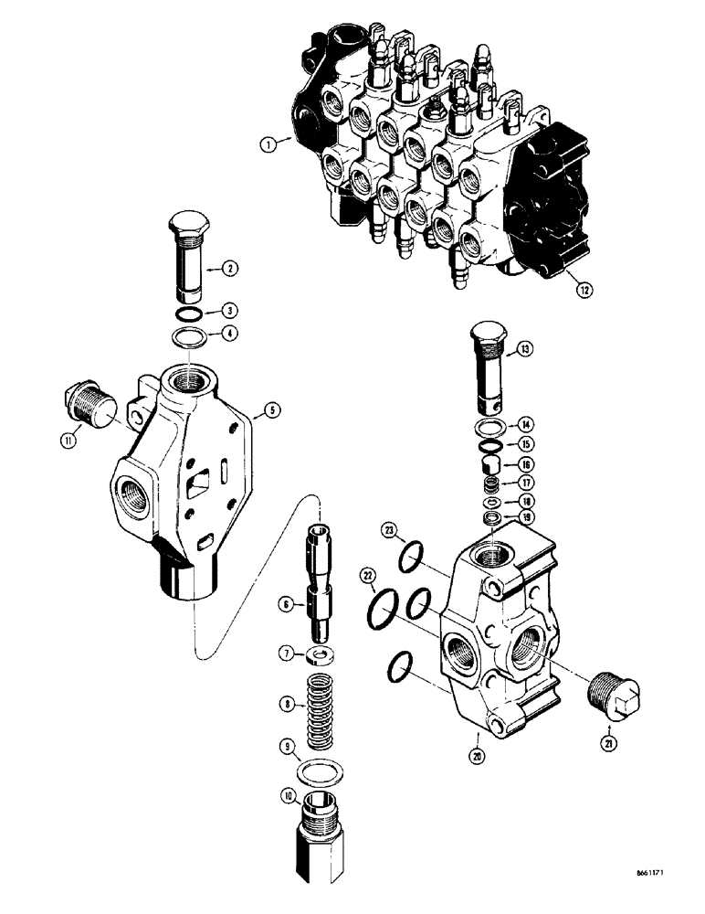 Схема запчастей Case 33 - (228) - D37146 BACKHOE OUTLET SECTION, D37349 BACKHOE INLET SECTION 