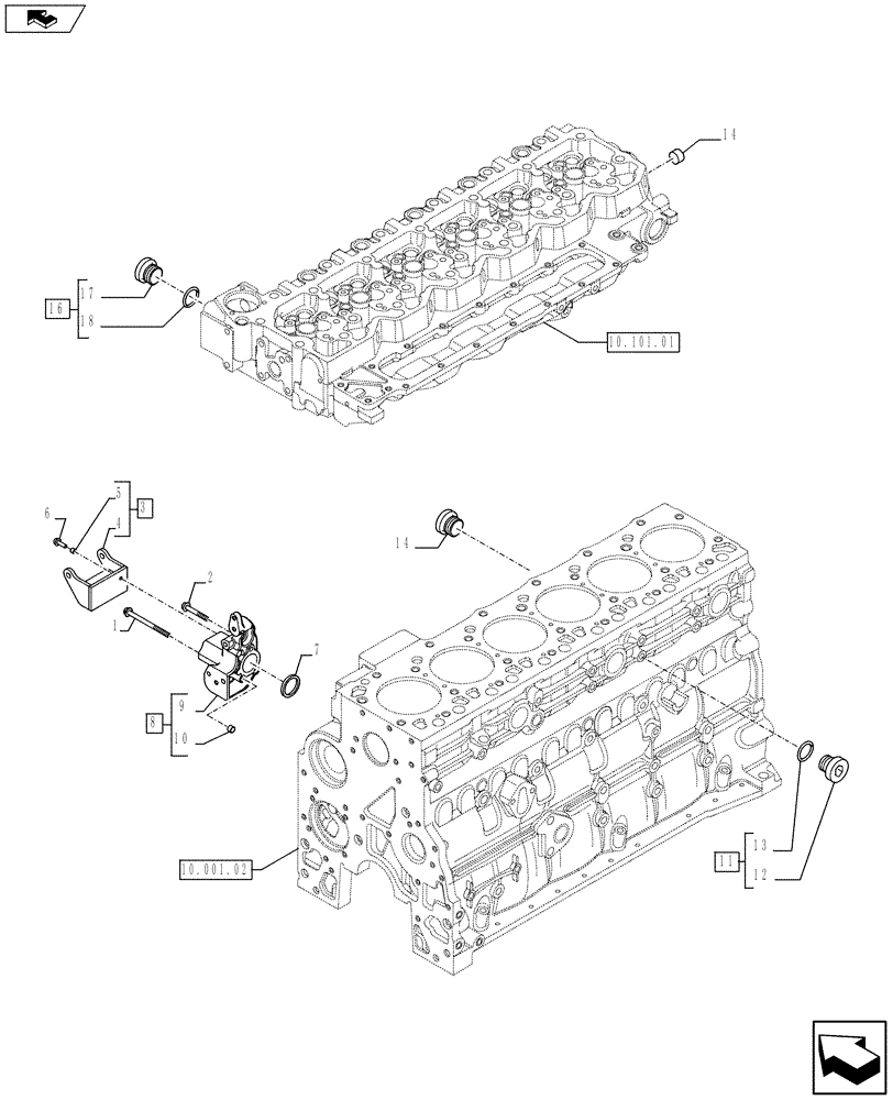 Схема запчастей Case F4HFE613T A005 - (10.402.01[01]) - PIPING - ENGINE COOLING SYSTEM (504259533 - 504199747 - 504194618) (10) - ENGINE