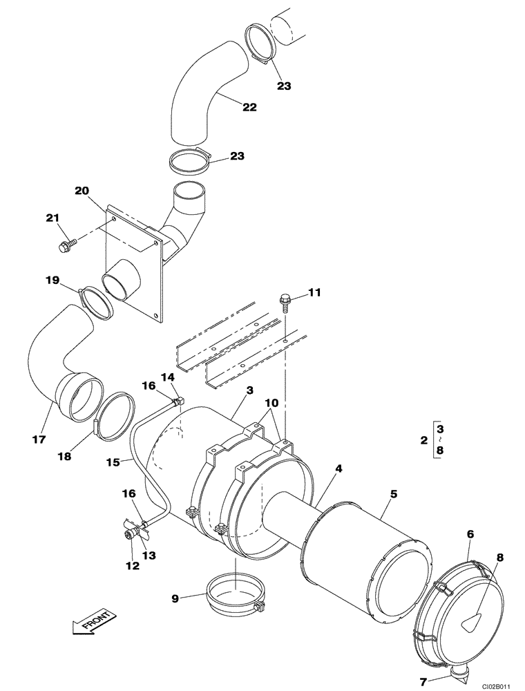 Схема запчастей Case CX460 - (02-02) - AIR FILTRATION (02) - ENGINE