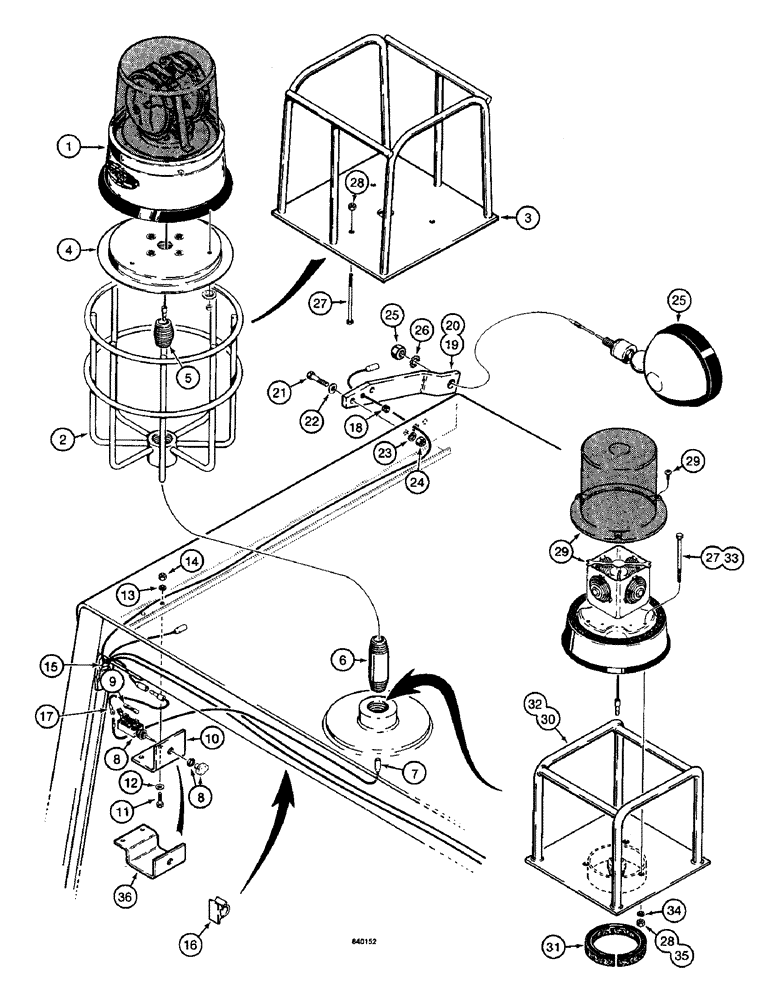 Схема запчастей Case W14 - (204) - LAMPS AND ROTATING BEACON, USED ON MODELS WITH CANOPY, USED BEFORE P.I.N. 9154965 (04) - ELECTRICAL SYSTEMS