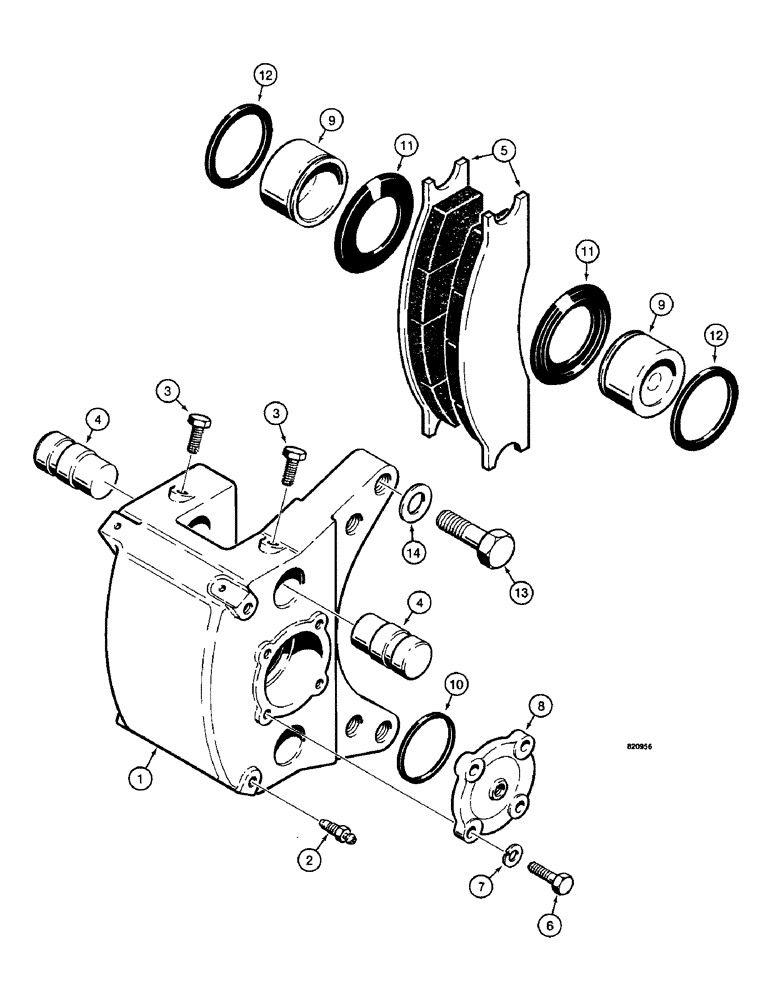 Схема запчастей Case W14 - (340) - FRONT DISC BRAKE CALIPERS, WITH TWO PISTONS, AXLES WITH DISC BRAKES (06) - POWER TRAIN