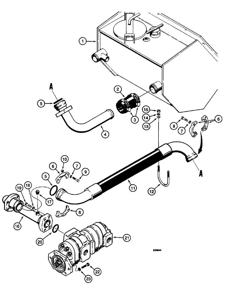 Схема запчастей Case W14 - (458) - BASIC HYDRAULIC CIRCUIT, RESERVOIR TO PUMP, PIN 9151870 AND AFTER (08) - HYDRAULICS