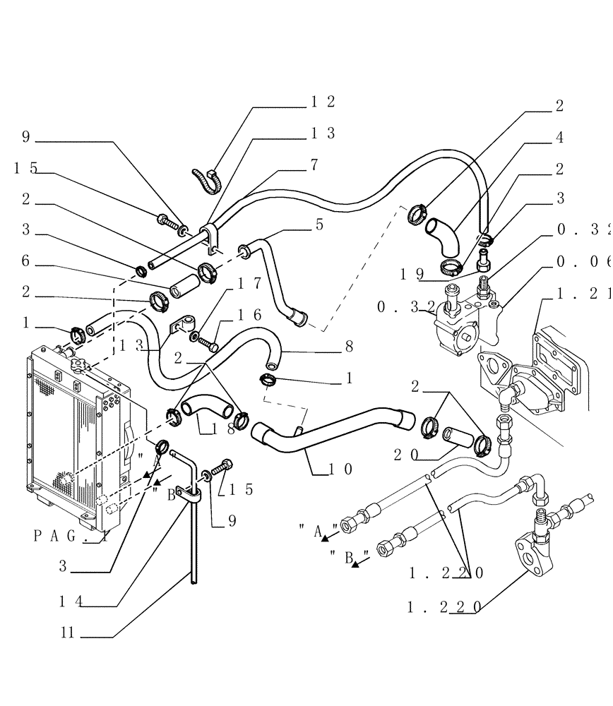 Схема запчастей Case 1850K - (0.550[03]) - ENGINE COOLING SYSTEM - PIPING (01) - ENGINE