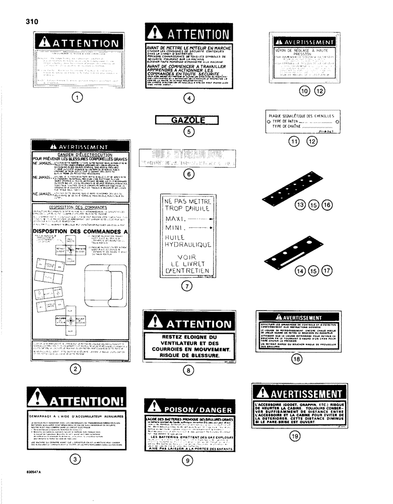 Схема запчастей Case 1280B - (310) - DECALS, SPECIAL FRENCH LANGUAGE DECALS (09) - CHASSIS/ATTACHMENTS