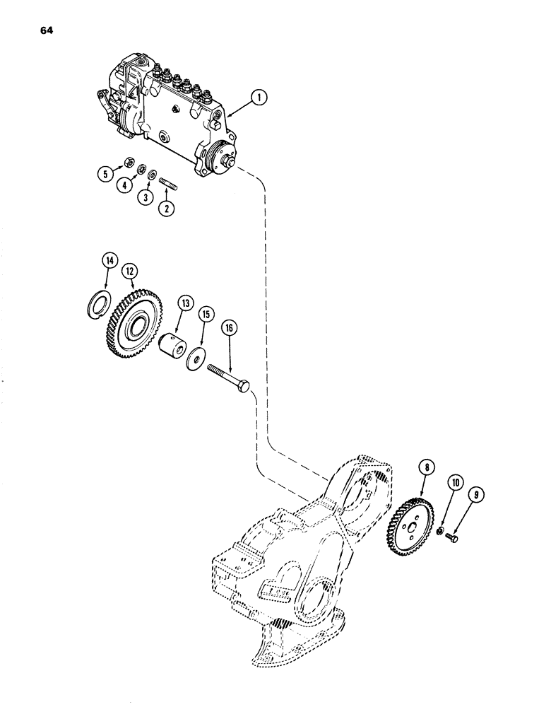 Схема запчастей Case 1280 - (064) - INJECTION PUMP DRIVE, 504BDT DIESEL ENGINE (01) - ENGINE