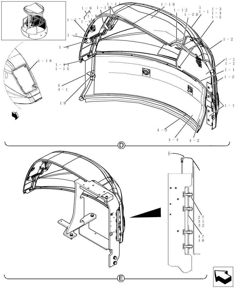 Схема запчастей Case CX31B - (240-01[3]) - HOODS (CANOPY) (90) - PLATFORM, CAB, BODYWORK AND DECALS