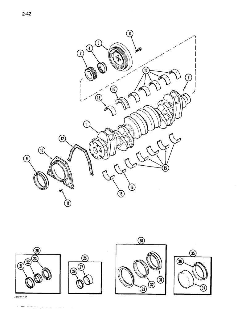 Схема запчастей Case 1085C - (2-42) - CRANKSHAFT, 6T-590 ENGINE (02) - ENGINE