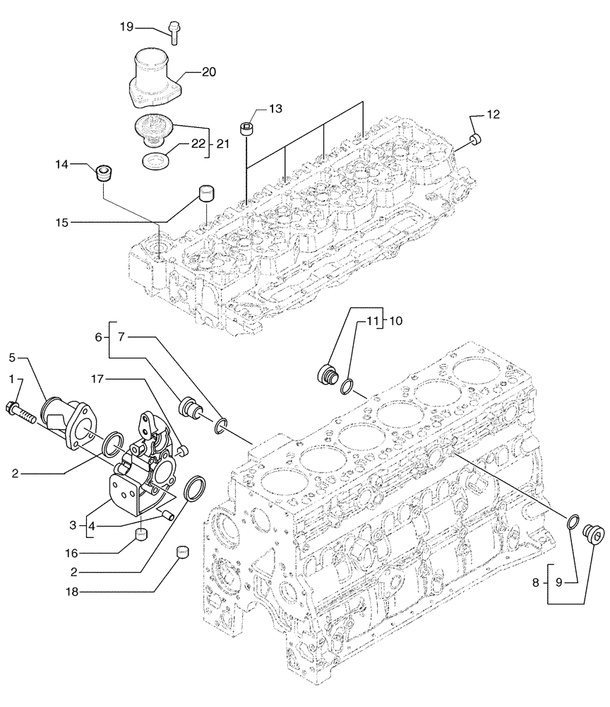 Схема запчастей Case 865 VHP - (02-62[01]) - COLLER LINES AND THERMOSTAT (02) - ENGINE