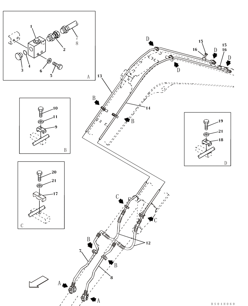 Схема запчастей Case CX80 - (08-57) - HYDRAULICS, AUXILIARY ATTACHMENT - 2,10 M (6 FT 11 IN) ARM (08) - HYDRAULICS