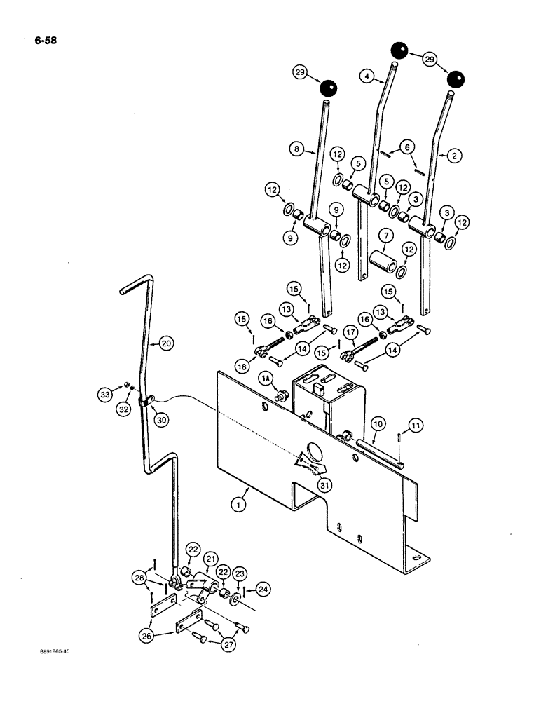 Схема запчастей Case 550 - (6-58) - TRANSMISSION CONTROL TOWER, LEVERS, AND MOUNTING (06) - POWER TRAIN