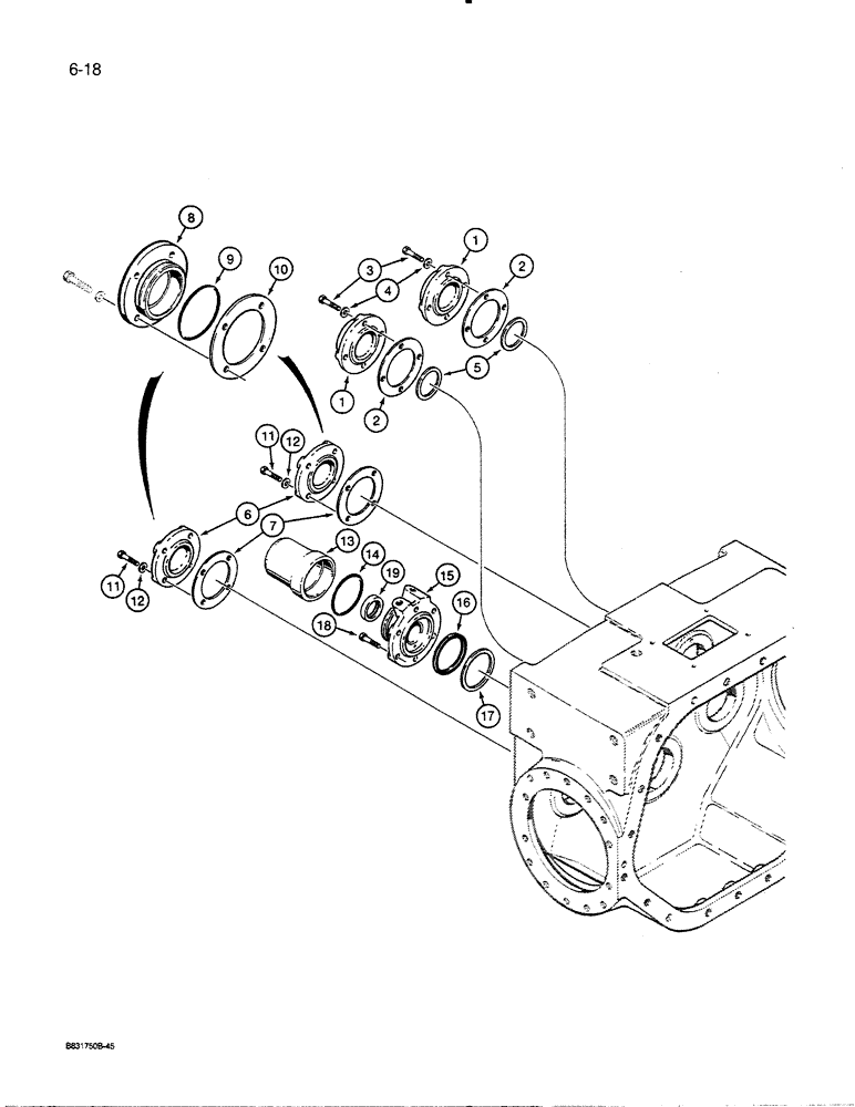 Схема запчастей Case 455C - (6-18) - TRANSMISSION REAR COVERS, MODELS WITH DRY BRAKES, AND MODELS WITH WET BRAKES THRU P.I.N. 3080911 (06) - POWER TRAIN