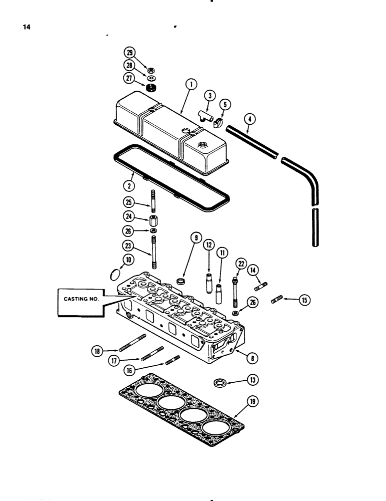 Схема запчастей Case 450B - (014) - CYLINDER HEAD AND COVER, 207 NATURALLY ASPIRATED DIESEL ENGINE (01) - ENGINE