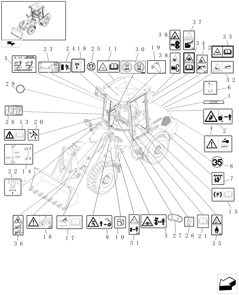 Схема запчастей Case 221E - (620/05[01]) - DECALS - EU - (HIGH SPEED) (08) - SHEET METAL/DECALS