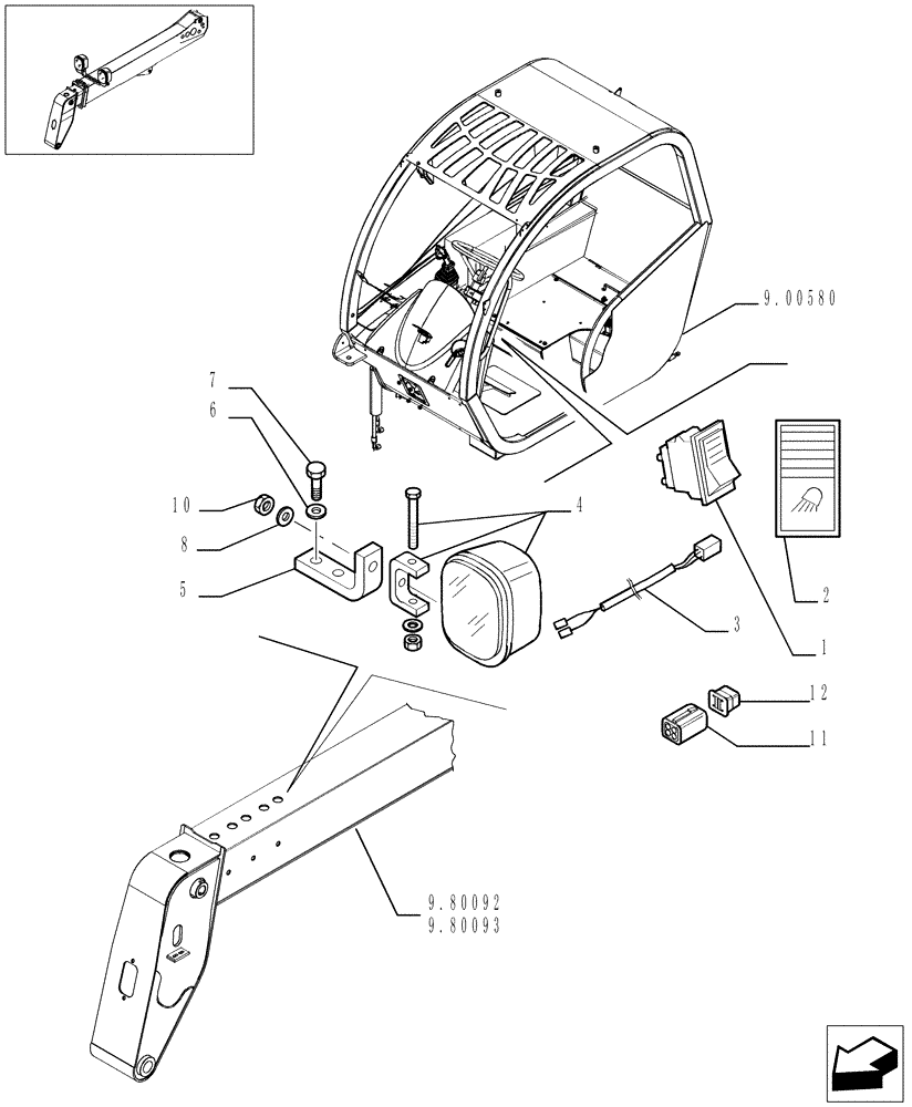 Схема запчастей Case TX842 - (9.00772[01]) - BOOM WORK LIGHTS - OPTIONAL CODE 749086001 (55) - ELECTRICAL SYSTEMS