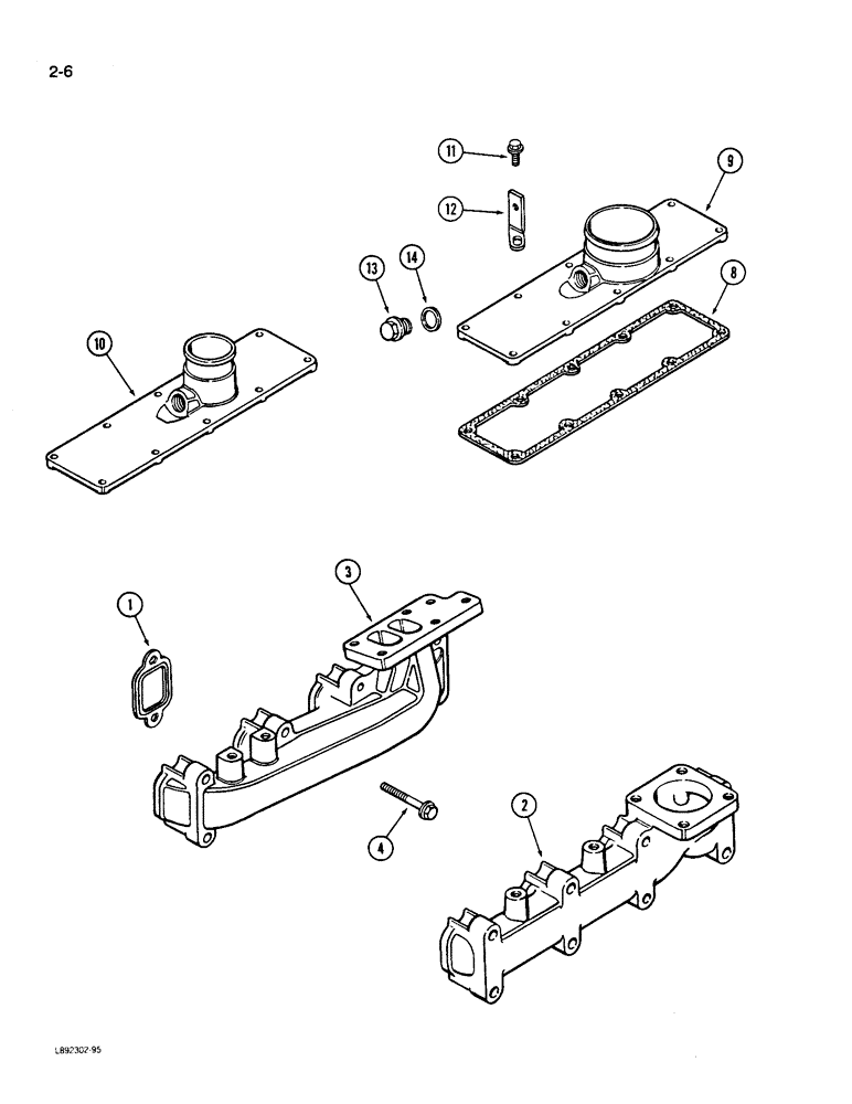 Схема запчастей Case 550 - (2-06) - MANIFOLDS, EXHAUST, 4-390 ENGINE, 4T-390 ENGINE (02) - ENGINE