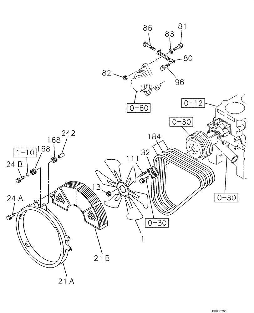 Схема запчастей Case CX350B - (02-26) - BELT AND VENTILATOR - FAN GUARD (02) - ENGINE