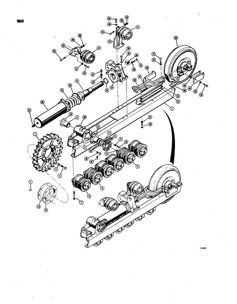 Схема запчастей Case 850 - (160) - TRACK FRAME AND RECOIL SYSTEM - 6 ROLLER (04) - UNDERCARRIAGE