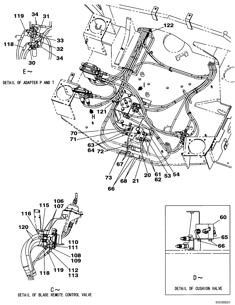 Схема запчастей Case CX80 - (08-41) - PILOT CONTROL LINES - MODELS WITH CONTROL SELECTOR VALVE (08) - HYDRAULICS