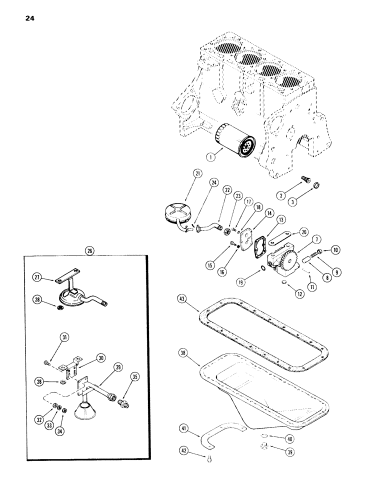 Схема запчастей Case 584C - (024) - OIL FILTER, 207 DIESEL ENGINE, OIL PUMP, WITH FLOAT TYPE OIL SCREEN,OIL PAN (10) - ENGINE