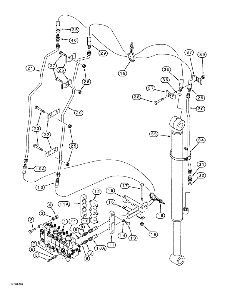 Схема запчастей Case 590L - (8-028) - BACKHOE BUCKET CYLINDER HYDRAULIC CIRCUIT, MODELS WITHOUT EXTENDABLE DIPPER (08) - HYDRAULICS