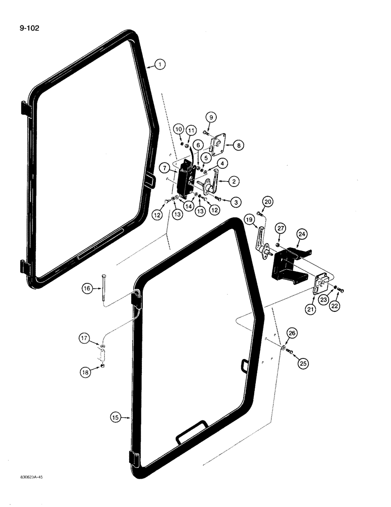 Схема запчастей Case 780D - (9-102) - CAB SIDE WINDOWS (09) - CHASSIS/ATTACHMENTS