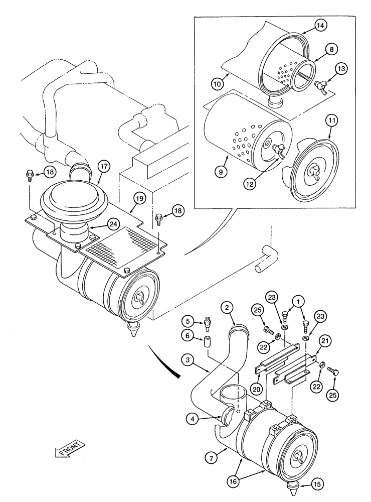 Схема запчастей Case 9050B - (2-12) - AIR CLEANER SYSTEM, 6D22-T ENGINE (02) - ENGINE