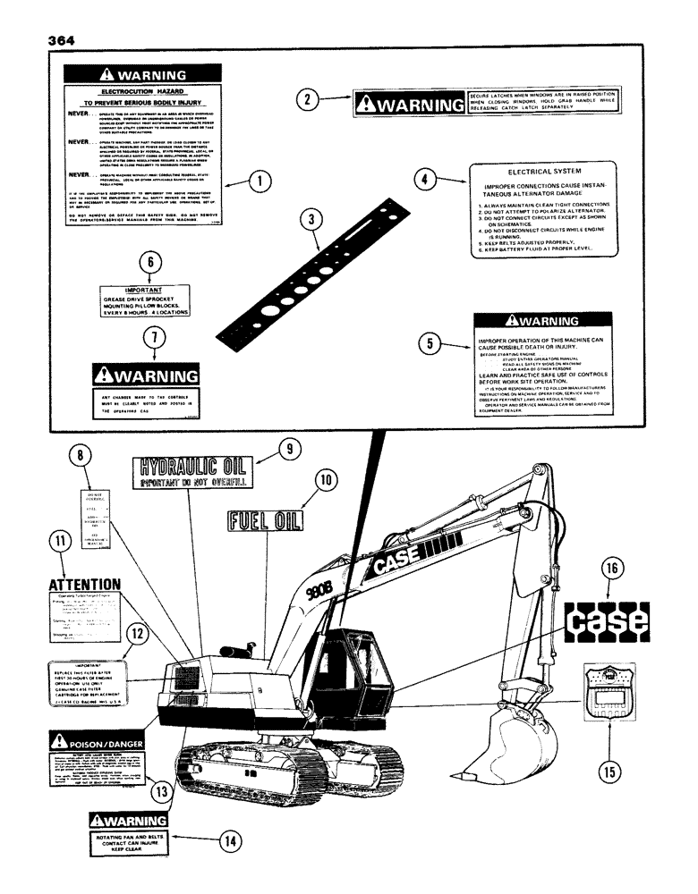 Схема запчастей Case 980B - (364) - DECALS, (USED ON UNITS WITH PIN 6204051 AND AFTER) (05) - UPPERSTRUCTURE CHASSIS