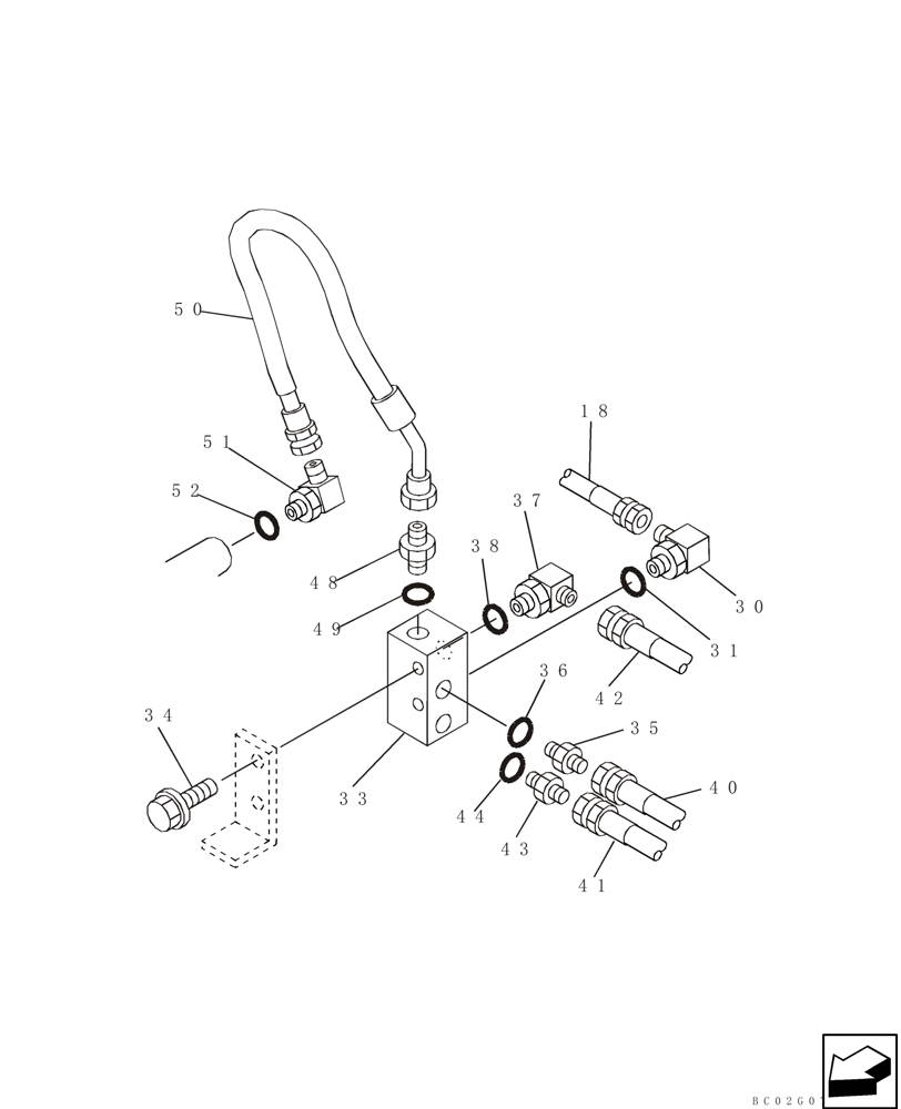 Схема запчастей Case CX210LR - (08-27) - MANIFOLD - PILOT PRESSURE, RETURN LINES (08) - HYDRAULICS