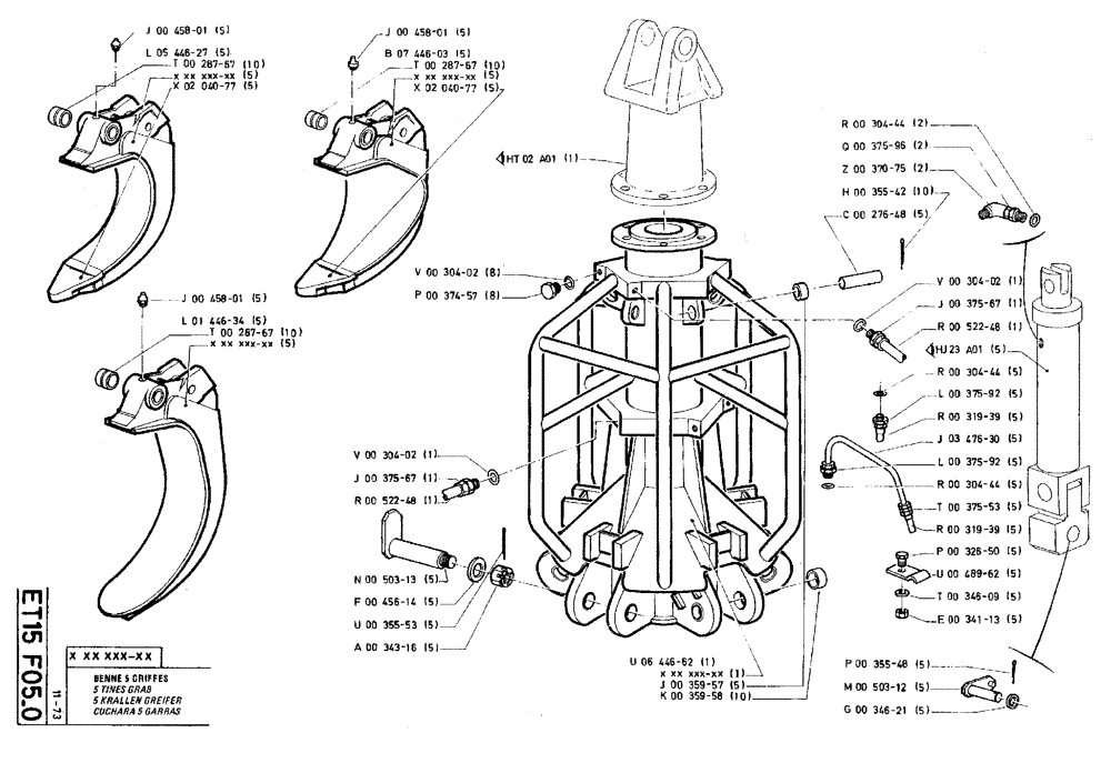 Схема запчастей Case TY45 - (ET15 F05.0) - 5 TINES GRAB (18) - ATTACHMENT ACCESSORIES