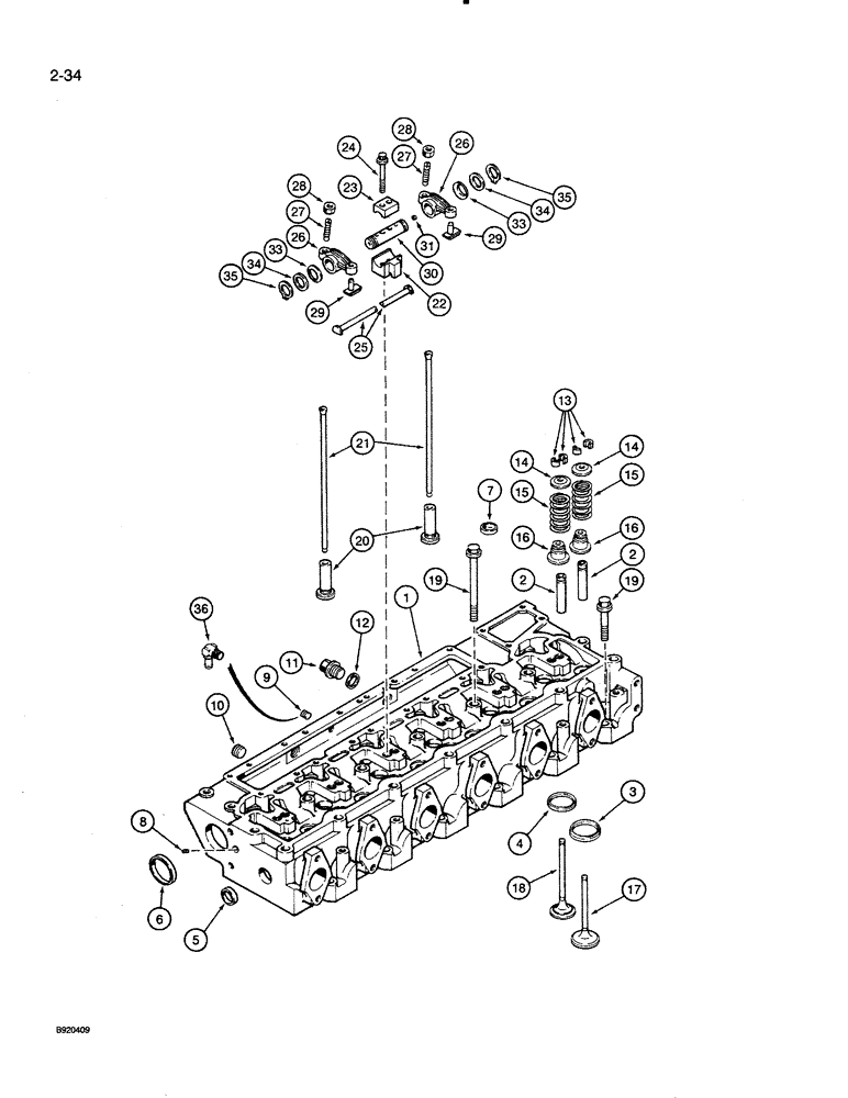 Схема запчастей Case 821 - (2-034) - CYLINDER HEAD AND VALVE MECHANISM, 6T-830 ENGINE (02) - ENGINE