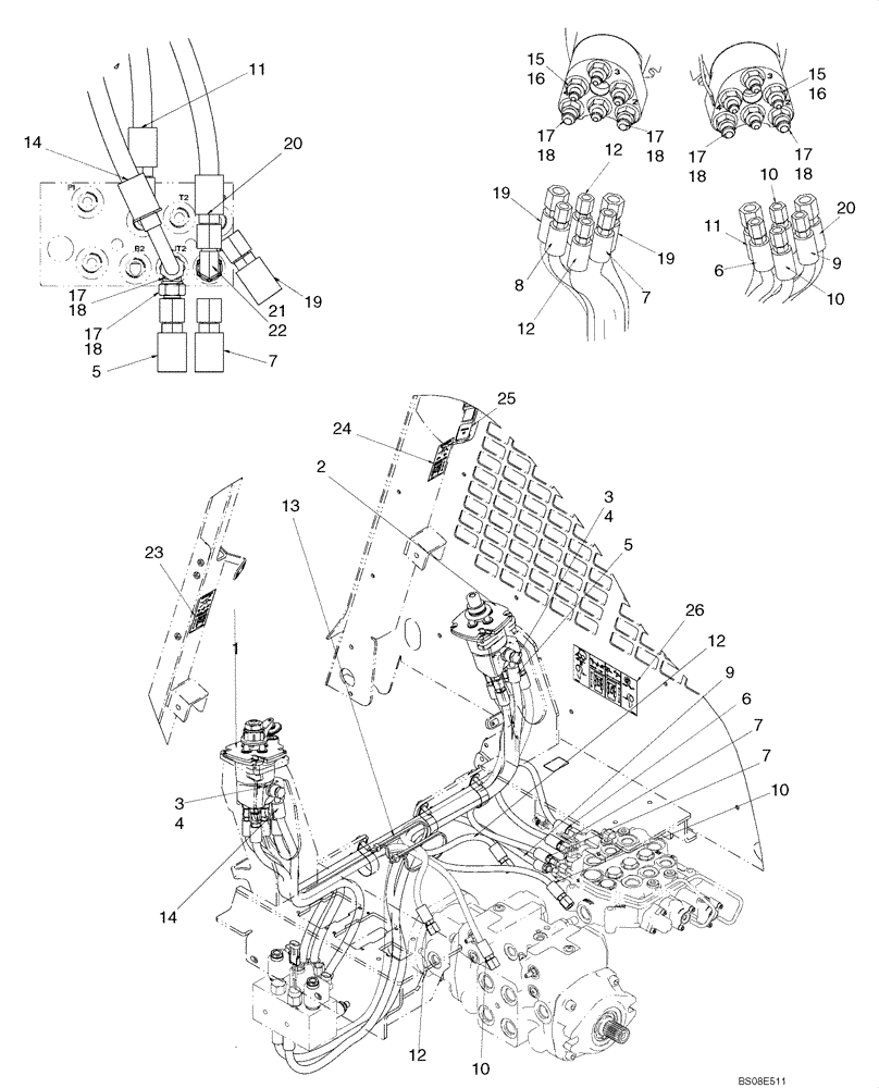 Схема запчастей Case 410 - (06-01) - JOYSTICK CONTROL PLUMBING, H PATTERN (PILOT CONTROL) (06) - POWER TRAIN