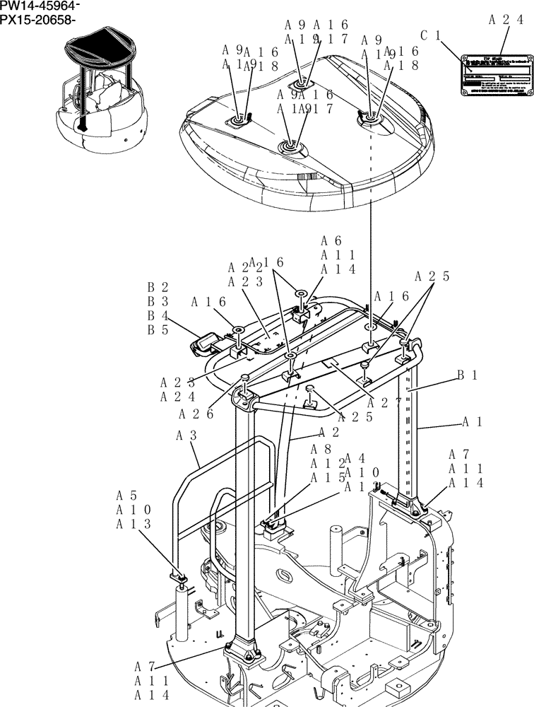 Схема запчастей Case CX36B - (201-17[1]) - CANOPY ASSEMBLY (05) - SUPERSTRUCTURE