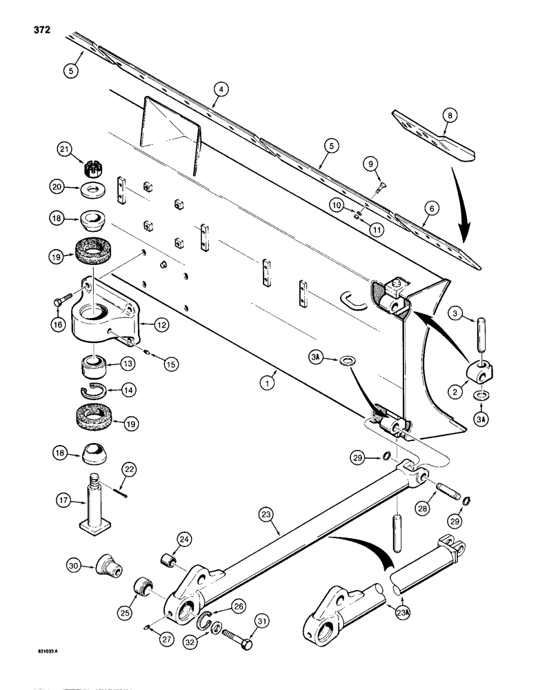 Схема запчастей Case 1150D - (372) - ANGLE TILT PITCH DOZER MODELS, DOZER BLADE AND STRUTS (09) - CHASSIS/ATTACHMENTS