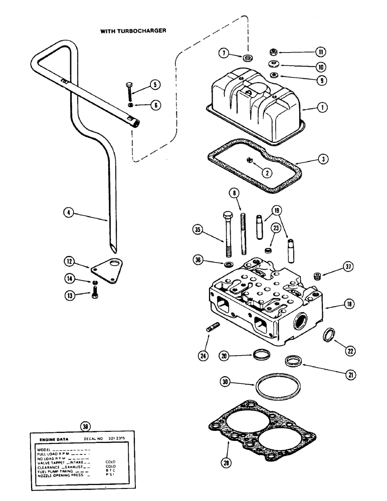 Схема запчастей Case 400C - (018) - CYLINDER HEAD AND COVER, WITH TURBOCHARGER, (336B) DIESEL ENGINE (02) - ENGINE