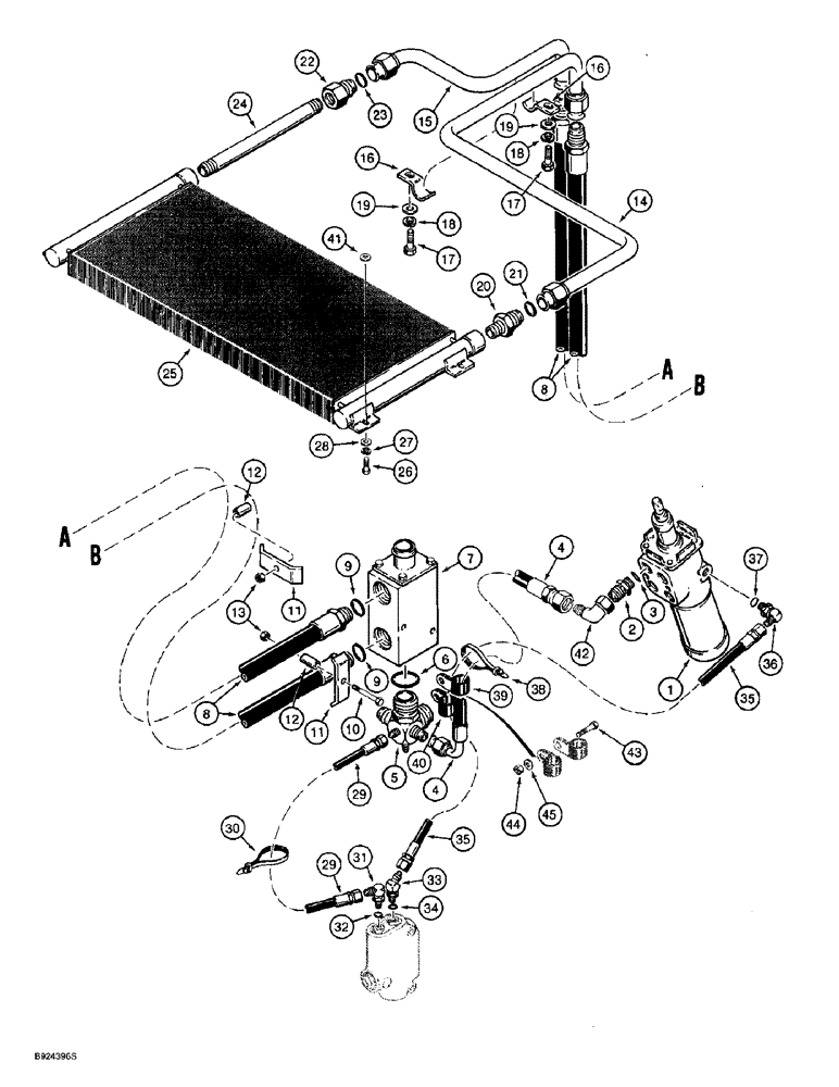 Схема запчастей Case 821B - (5-10) - STEERING HYDRAULIC CIRCUIT, RETURN LINE AND COOLER (05) - STEERING