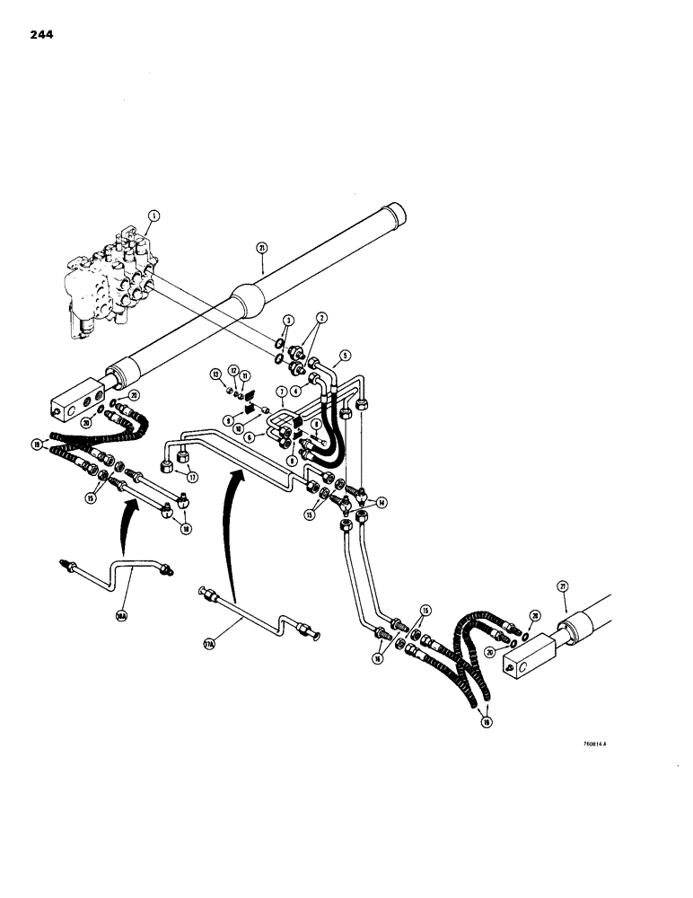 Схема запчастей Case 1150B - (244) - DOZER ANGLING HYDRAULIC CIRCUIT, USED BEFORE TRACTOR SN 7305244 (07) - HYDRAULIC SYSTEM