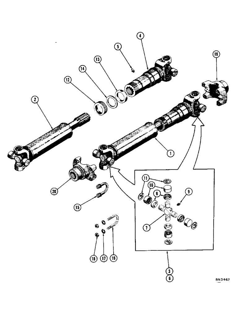 Схема запчастей Case 1000 - (104) - DRIVESHAFT AND UNIVERSAL JOINTS, TYPE III SPICER (03) - TRANSMISSION