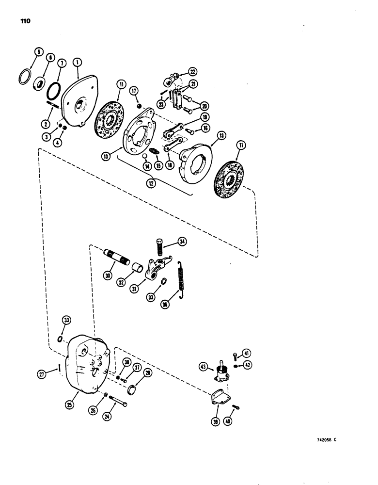 Схема запчастей Case 450 - (110) - TRANSMISSION HYDRAULIC BRAKES (03) - TRANSMISSION