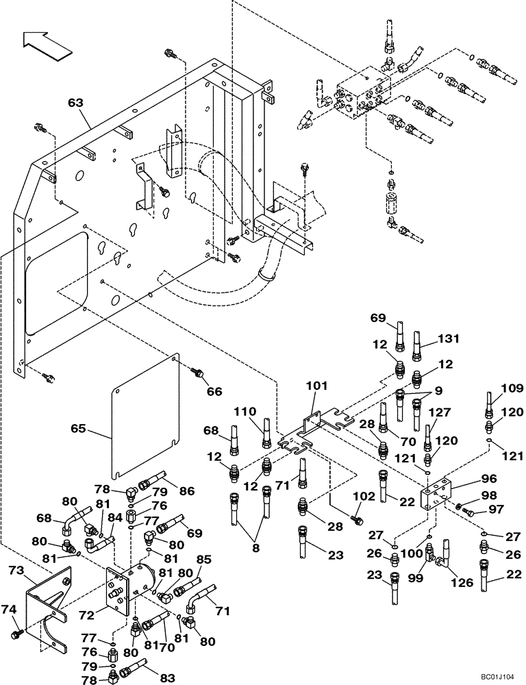 Схема запчастей Case CX240LR - (08-20) - PILOT CONTROL LINES, PARTITION - MODELS WITH CONTROL SELECTOR VALVE (08) - HYDRAULICS