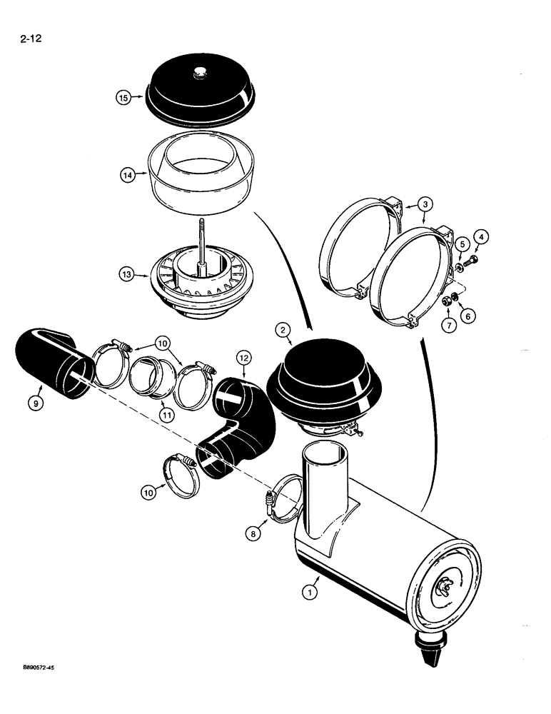 Схема запчастей Case 721 - (2-12) - AIR CLEANER AND AIR INTAKE PARTS (02) - ENGINE