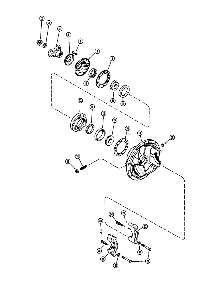 Схема запчастей Case 825 - (180) - PR158 AXLE DIFFERENTIAL, DRIVE SHAFT YOKE, CAGE AND CARRIER (03) - TRANSMISSION