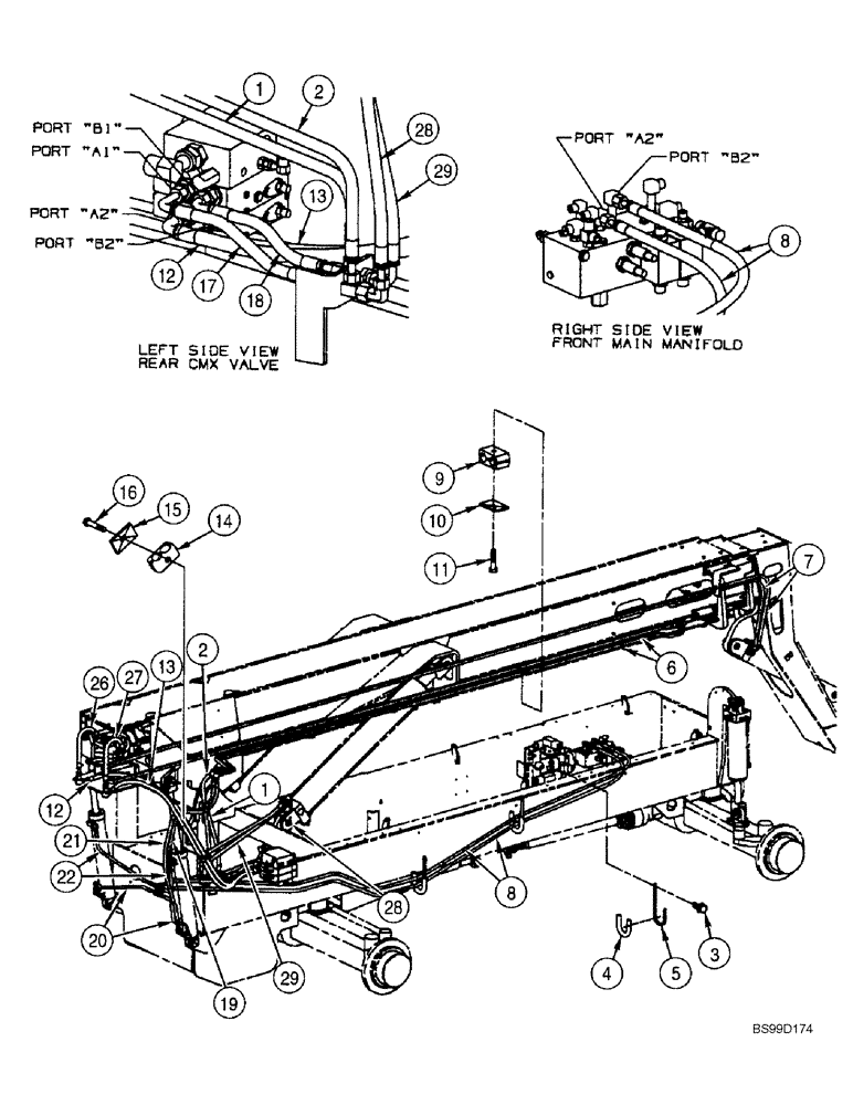 Схема запчастей Case 688G - (8-24) - BOOM HYDRAULIC HOSES (SERIES 2 686G, 686GXR AND 688G) (08) - HYDRAULICS