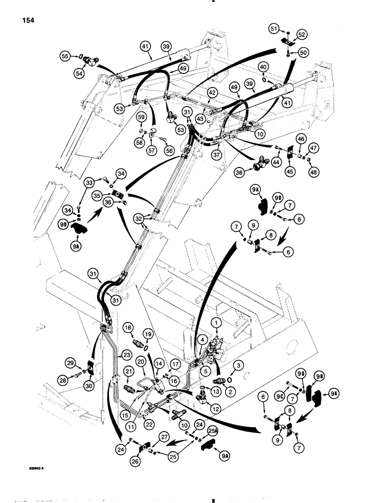 Схема запчастей Case 1845B - (154) - LOADER BUCKET CYLINDER HYDRAULIC CIRCUIT (08) - HYDRAULICS