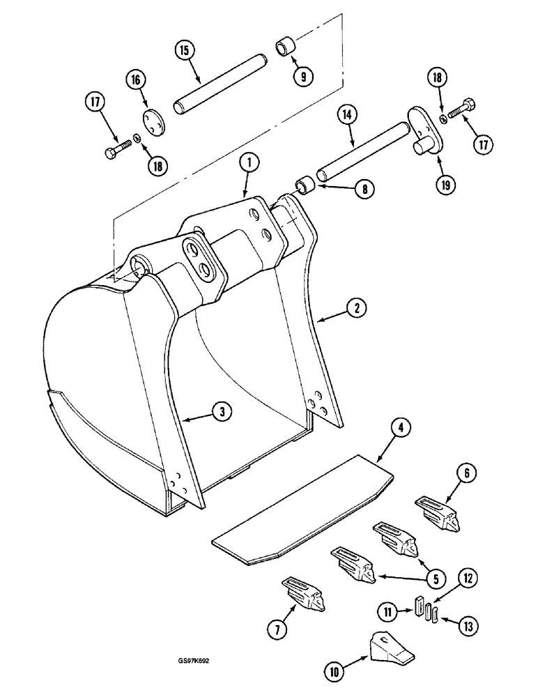 Схема запчастей Case 220B - (9-062) - BACKHOE BUCKET, WITH THREE-PIECE TOOTH RETAINING CONFIGURATION (09) - CHASSIS