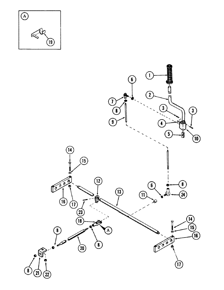 Схема запчастей Case 40 - (144) - LEVELER CONTROL HANDLE AND ATTACHING PARTS (33) - BRAKES & CONTROLS