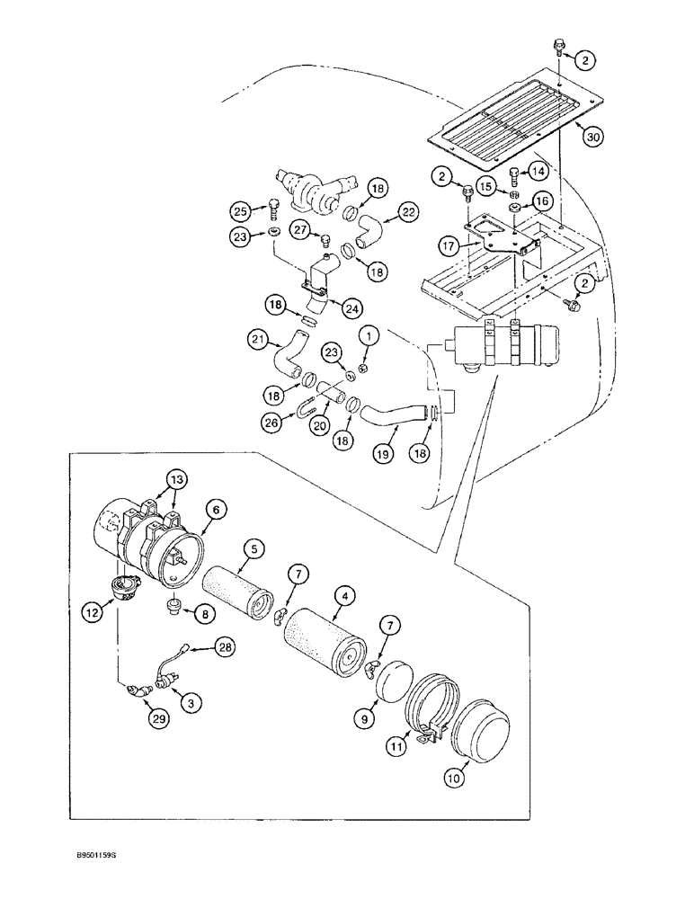 Схема запчастей Case 9020B - (2-014) - AIR CLEANER SYSTEM, PRIOR TO P.I.N. DAC02#2001 (02) - ENGINE