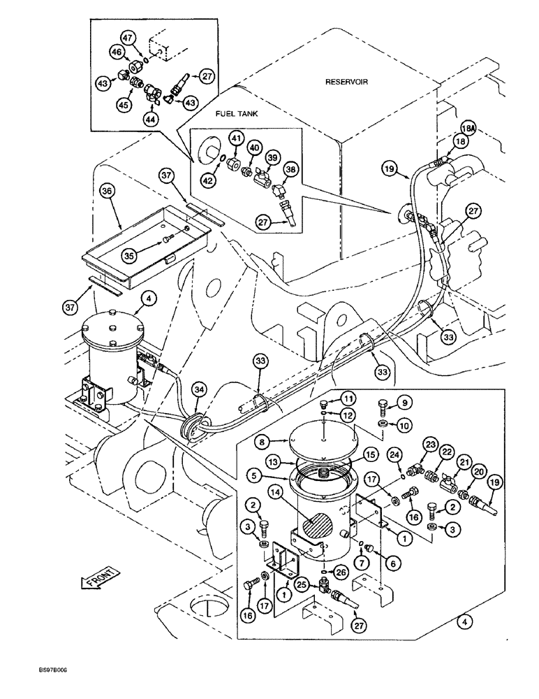 Схема запчастей Case 9040B - (8-018) - BYPASS OIL FILTER & LINES (08) - HYDRAULICS