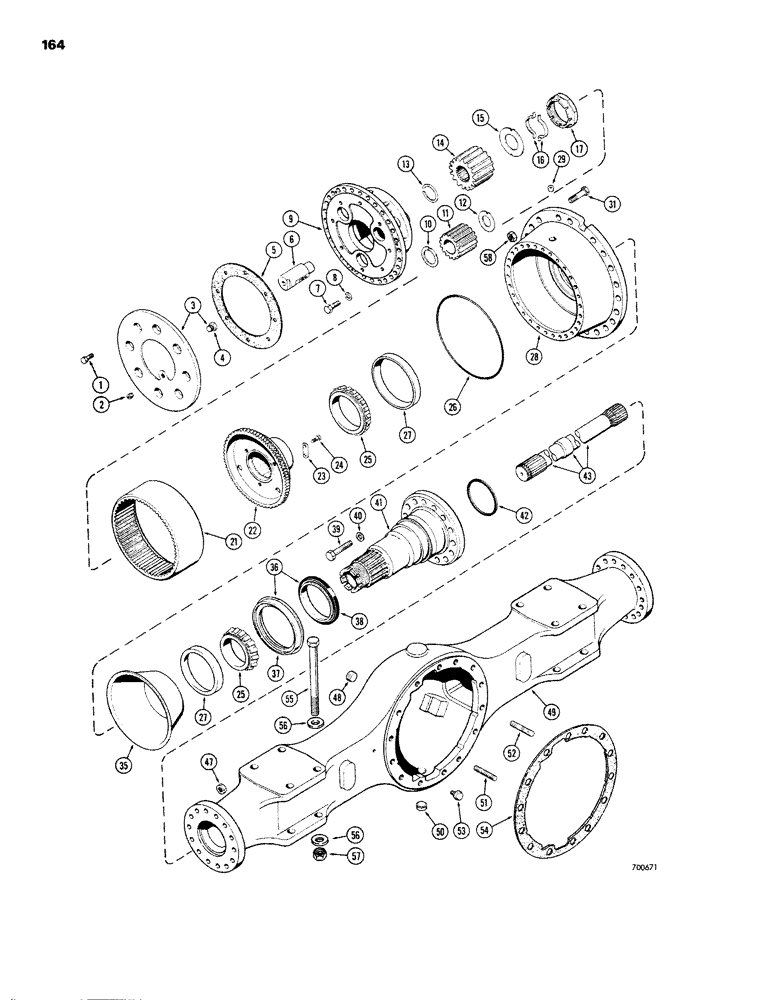 Схема запчастей Case W26B - (164) - L40080 FRONT AXLE AND PLANETARY (06) - POWER TRAIN